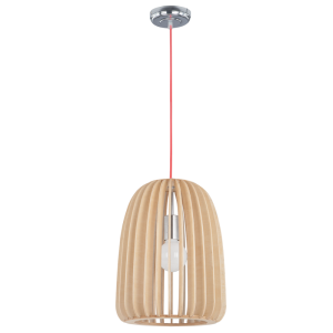 Bright Star Lighting - Polished Chrome Pendant with Wood and Red Cord