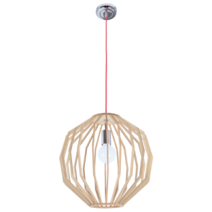 Bright Star Lighting - Round Polished Chrome and Wood Pendant