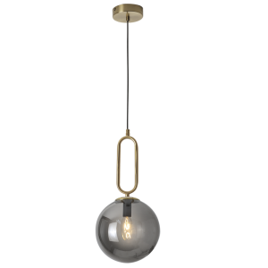 Bright Star Lighting - Gold Colour Metal Pendant with Smoke Colour Glass