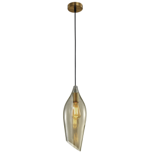 Bright Star Lighting - Satin Brass Pendant with Cognac Colour Glass