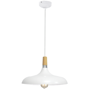 Bright Star Lighting - 330mm Dome Shaped Metal Pendant with Wooden Accent - White