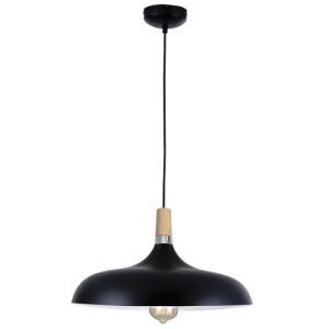 Bright Star Lighting - 330mm Dome Shaped Metal Pendant with Wooden Accent - Black