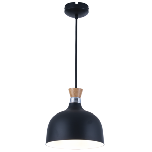 Bright Star Lighting - 220mm Dome Shaped Metal Pendant with Wooden Accent - Black