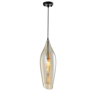 Bright Star Lighting - Black Metal Pendant with Deep Cognac Colour Glass