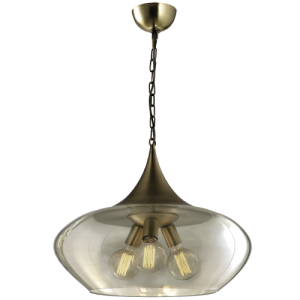 Bright Star Lighting - Metal Pendant with Bowl Shaped Cognac Colour Glass