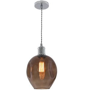 Bright Star Lighting - Polished Chrome Pendant with Colourful Glass - Smoke