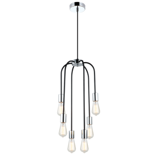 Bright Star Lighting - Polished Chrome and Black Pendant with 6 Lights