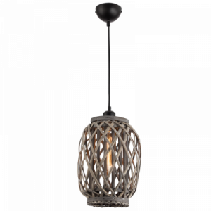 Bright Star Lighting - Light Coloured Metal and Rattan Pendant