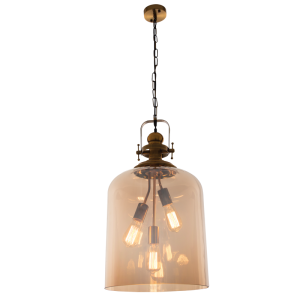 Bright Star Lighting - Satin Brass Metal Cord Pendant with Amber Glass
