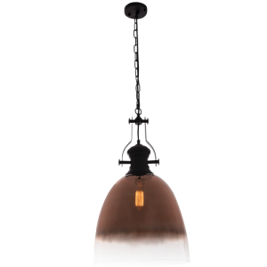 Bright Star Lighting - Black Metal Pendant with Faded Rose Gold Colour Glass