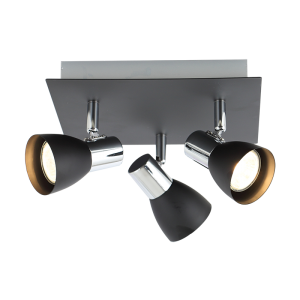 Bright Star Lighting - Three Black and Chrome Spotlight On Square Base