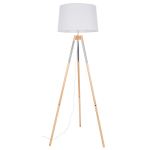 Bright Star Lighting - Wood Polished Chrome Standing Lamp With White Shade