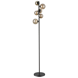Bright Star Lighting - Matt Black Floor Lamp with Smoke Colour Glass