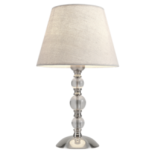 Bright Star Lighting - Bedside Satin Chrome &amp; Crystal Table Lamp with Hessian Shade