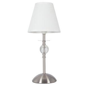 Bright Star Lighting - Satin Chrome Table Lamp Clear Acrylic Ball And White Fabric Shade