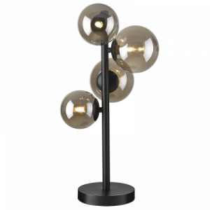 Bright Star Lighting - Matt Black Table Lamp with Smoke Colour Glass