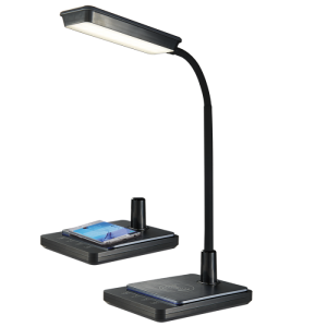 Bright Star Lighting - 8 Watt LED Table Lamp with Touch Sensor Switch With QI Charger - Black