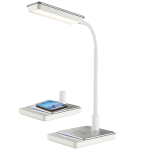 Bright Star Lighting - 8 Watt LED Table Lamp with Touch Sensor Switch With QI Charger - White