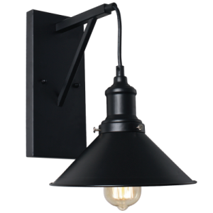 Bright Star Lighting - Black Metal Wall Bracket with Hanging Metal Shade