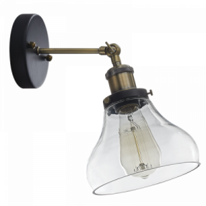 Bright Star Lighting - Antique Brass Wall Bracket with Curved Clear Glass and Adjustable Arm