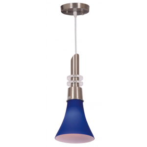 Bright Star Lighting - Satin Chome Pendant with Colour Glass - Blue