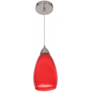 Bright Star Lighting - Satin Chrome Pendant with Double Glass - Red