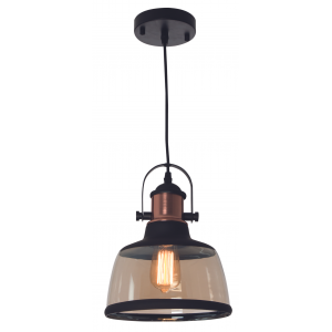 Bright Star Lighting - Metal Pendant with Cognac Colour Glass - Black