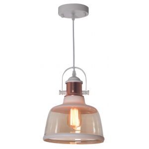Bright Star Lighting - Metal Pendant with Cognac Colour Glass - White