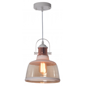 Bright Star Lighting - Metal Pendant with Cognac Colour Glass - White