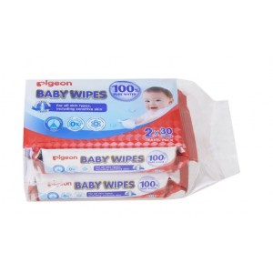 Pigeon Baby Wipes 100% Pure Water - 30’s 2-in-1 Refill Pack