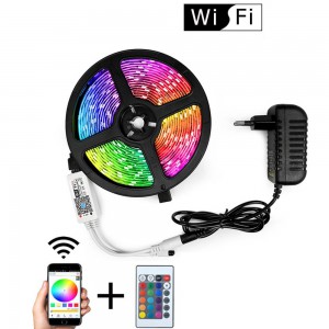 5m RGB Wifi Smart LED Strip Light kit - with DC12V Power Supply / Alexa and Google Home Enabled (Warm White)