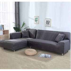 Fine Living Velvet L-Shape Couch Cover - Dark Grey