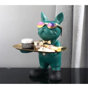 Standing Bulldog Butler With Tray - Green