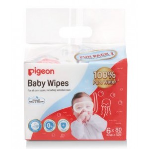 Pigeon - Baby Wipes 80's 100% Water 6-In-1 Refill Pack
