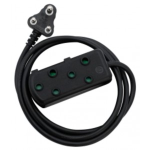 Switched Light Duty SBS Extension Leads 2 x 10A Socket - 3m - Black