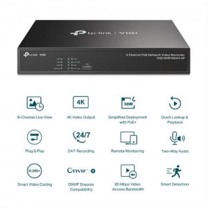 TP-Link 4ch NVR + POE 4K HDMI Video Output &amp; 16MP Decoding Capacity