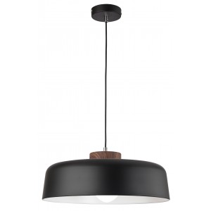 Wide Round Metal Pendant With Wood Accent