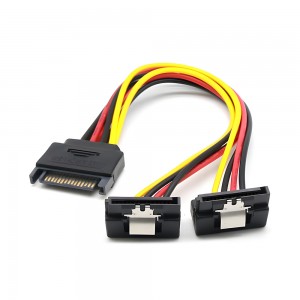 SATA Male to Female 90 Degree Power Cable (20cm) - 1x SATA Male / 2x SATA Female