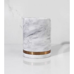 Alabaster Canister - Brass and White - 14cm