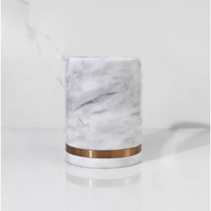 Alabaster Canister - Brass and White - 10cm