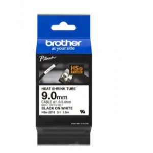 Brother HSe-221E Heat Shrink Tube Tape Cassette - 9mm Black on White -1.5m