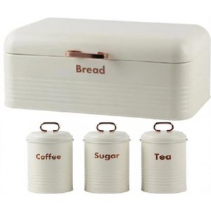 Totally 4 Piece Retro Breadbin and Canister Tin Set Combo