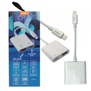 MOXOM OTG AX25 - Lightning to USB &amp; Lightning Charger Adaptor / White