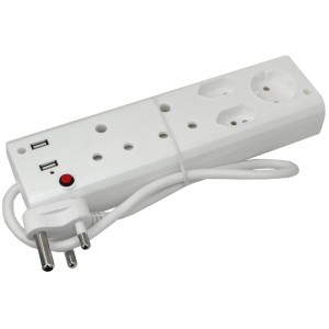 5-Way Multiplug - 2x16A / 1x Schuko / 2x USB 5A