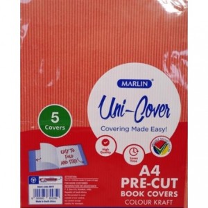Marlin Kids A4 Precut Book Cover - Red - 5 Pack