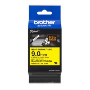 Brother TZE HSE 621E 9mm Black on Yellow Heat Shrink 1.5m