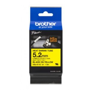 Brother TZE HSE 611E 5.2mm Black on Yellow Heat Shrink 1.5m