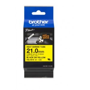 Brother HSe-651E Black on Yellow Heat Shrink Tube Tape – 21.0mm