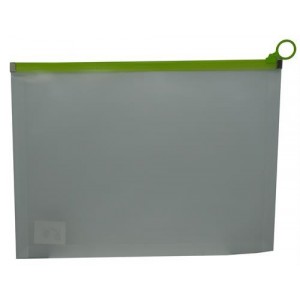 Brainware A4 Clear Carry Folder With Green Easy Slide Zip Closure