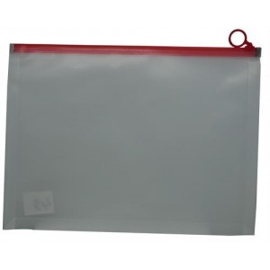 Brainware A4 Clear Carry Folder With Red Easy Slide Zip Closure